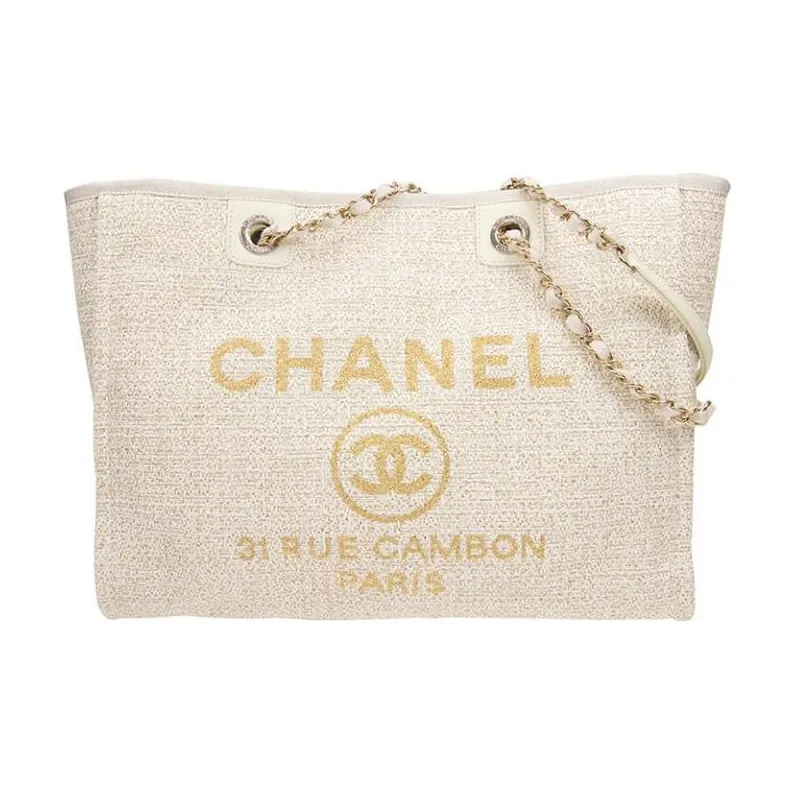 CHANEL Tweed Leather Tote Bag, Shopping Bag, Shoulder Bag, Handbag Women's Milk White-0