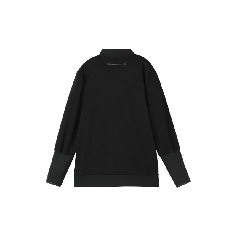 NORVINCY Double Zip Closure Semi Open Front Solid Color Sweatshirt Unisex-1