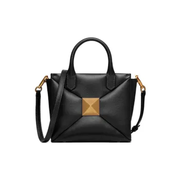 Valentino One Stud Leather Shoulder Bag Crossbody Bag Handbag Women's Midnight Black
