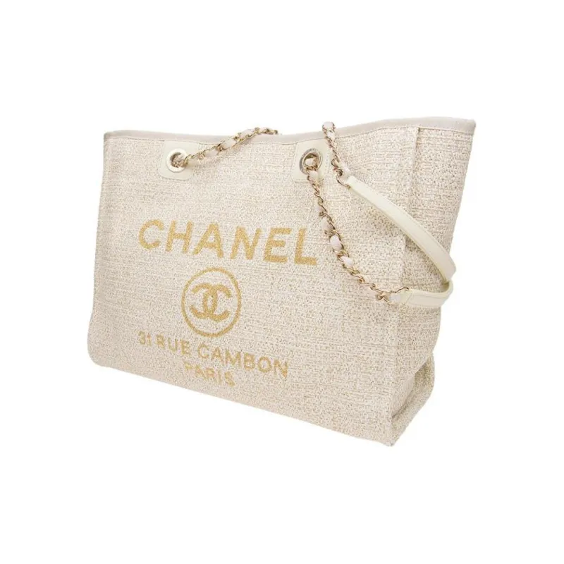 CHANEL Tweed Leather Tote Bag, Shopping Bag, Shoulder Bag, Handbag Women's Milk White-1