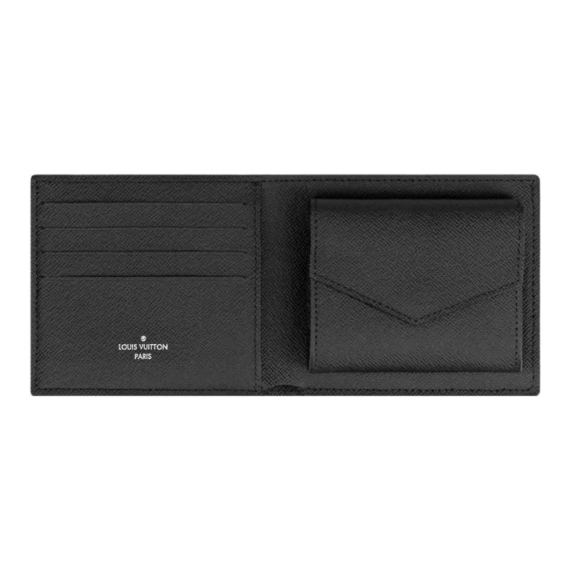 LOUIS VUITTON Canvas With Leather Wallet Men's Black Gray-3