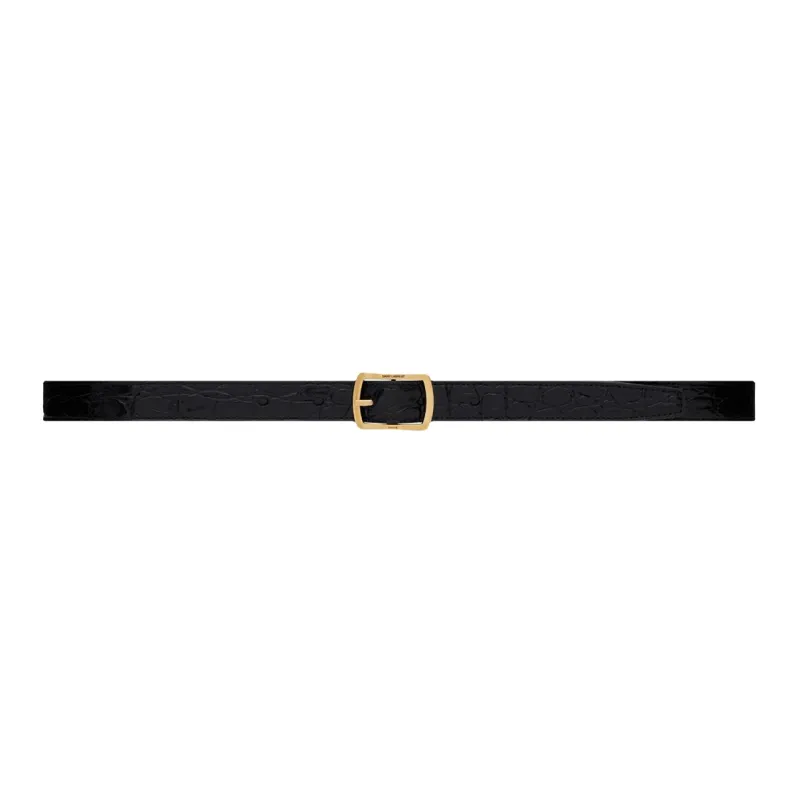 SAINT LAURENT Crocodile Pattern Embossed Pin Buckle Leather Belts Women's Width: 2cm-0