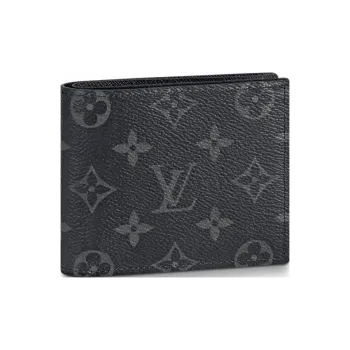 LOUIS VUITTON Canvas With Leather Wallet Men's Black Gray