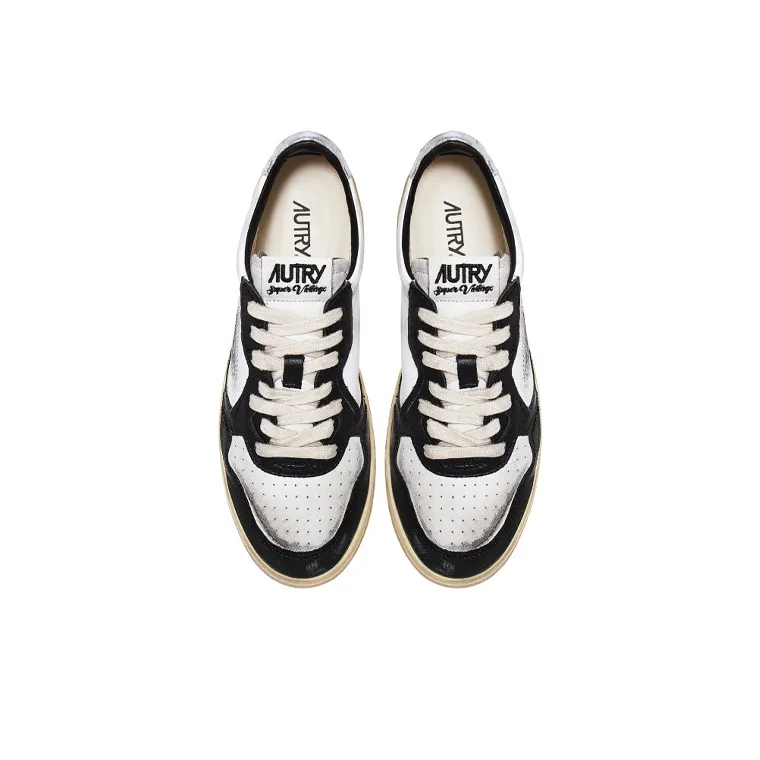AUTRY Medalist Leather Low Distressed White Black Silver-2