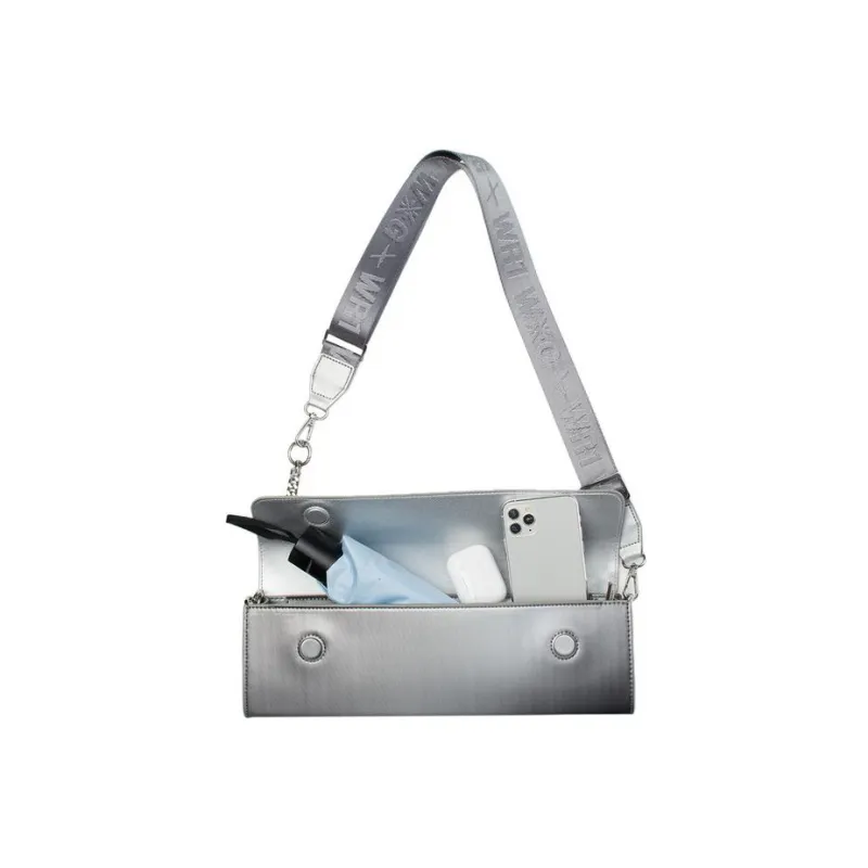 LiNing Glare Collaboration Synthetic Leather Shoulder Bag, Crossbody Bag Regular Unisex Silver Gray-7