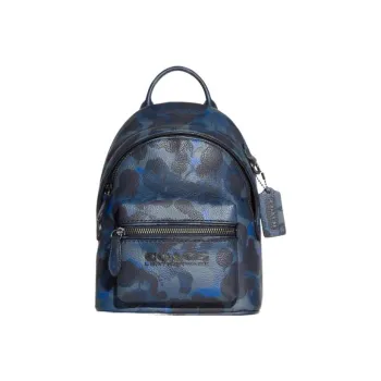COACH Charter Textured Leather Backpack Small Size Women's Blue & Marine Blue