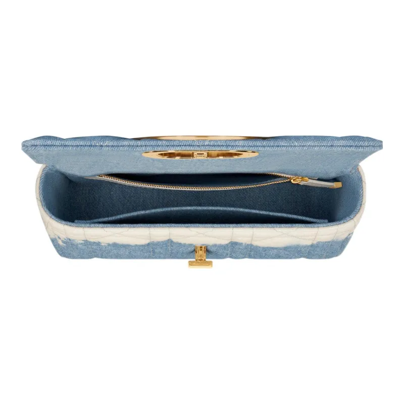 DIOR Caro Denim Crossbody Bag Medium Size Women's Brown Blue-4