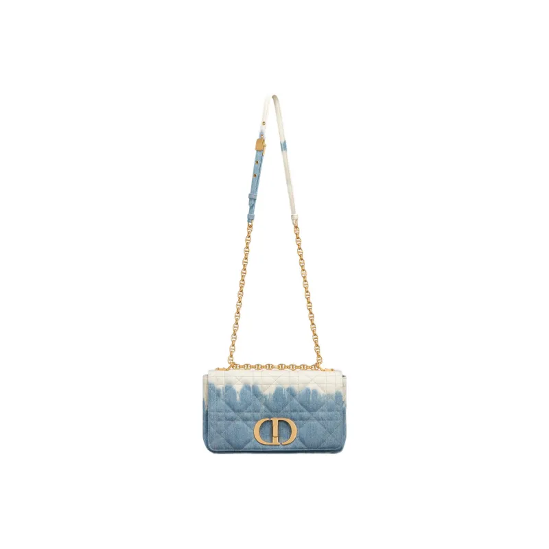 DIOR Caro Denim Crossbody Bag Medium Size Women's Brown Blue-5