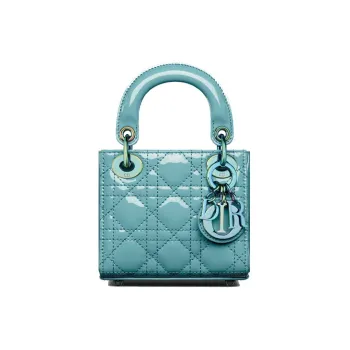 DIOR Lady Dior Patent Leather, Cow Leather Lady Dior Bag, Shoulder Bag, Crossbody Bag, Handbag Women's Sky Blue