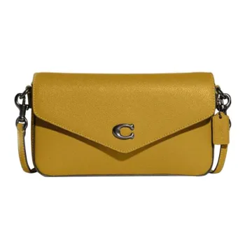 COACH Wyn Grained Leather Shoulder Bag Crossbody Bag Small Size Women's Linen Yellow