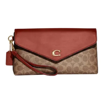 COACH Wyn Exquisite Calfskin With Canvas Card Holder Clutch Large Size Women's Light Brown/Metallic
