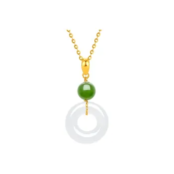 ZHOU LIU FU Solid Gold Hetian Jade Pendants Women's White Jade
