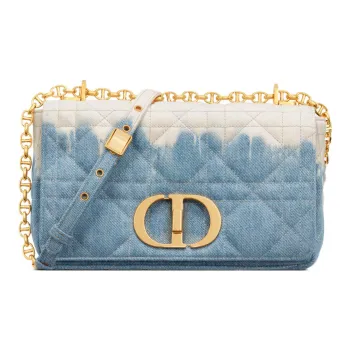 DIOR Caro Denim Crossbody Bag Medium Size Women's Brown Blue
