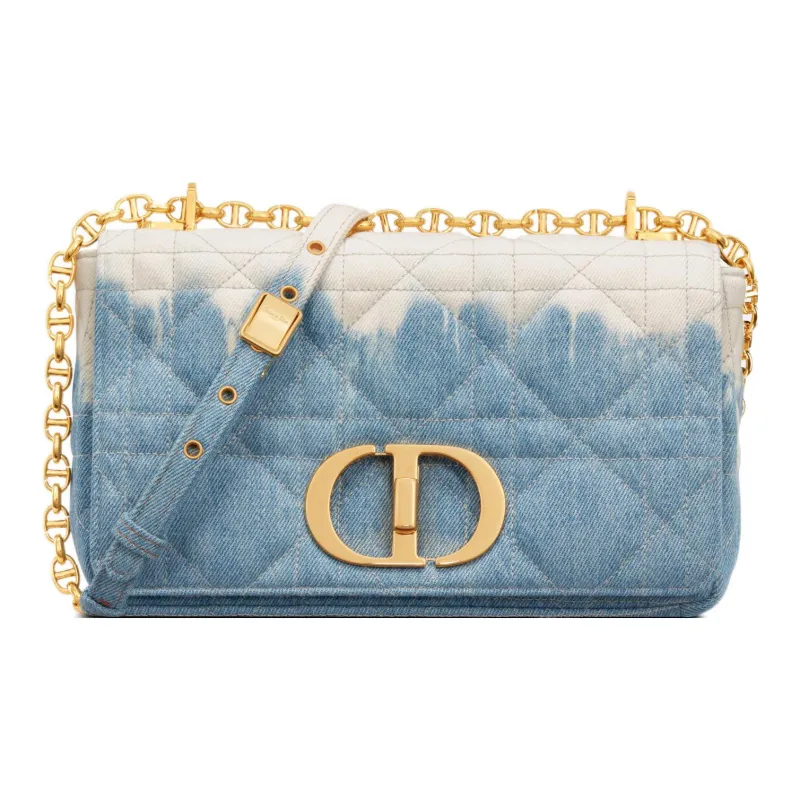 DIOR Caro Denim Crossbody Bag Medium Size Women's Brown Blue-0