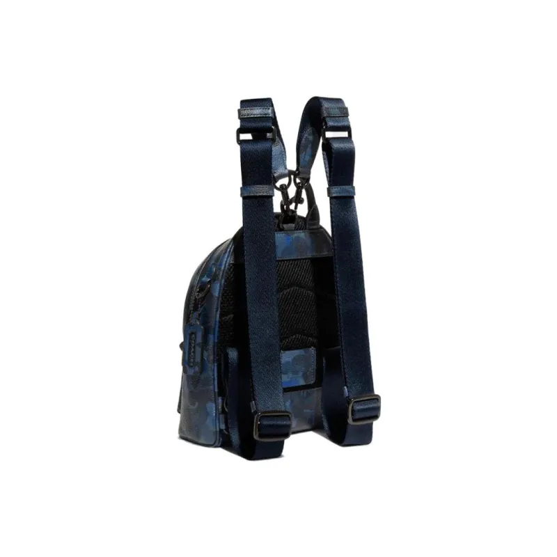 COACH Charter Textured Leather Backpack Small Size Women's Blue & Marine Blue-1