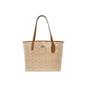 COACH City Coated Canvas With Leather Tote Bag Shopping Bag Shoulder Bag Handbag Women's Milk Tea Beige