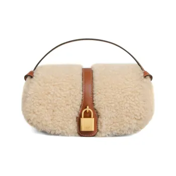 CELINE Cow Leather Handbag, Shoulder Bag, Crossbody Bag Small Size Women's Beige/Tan