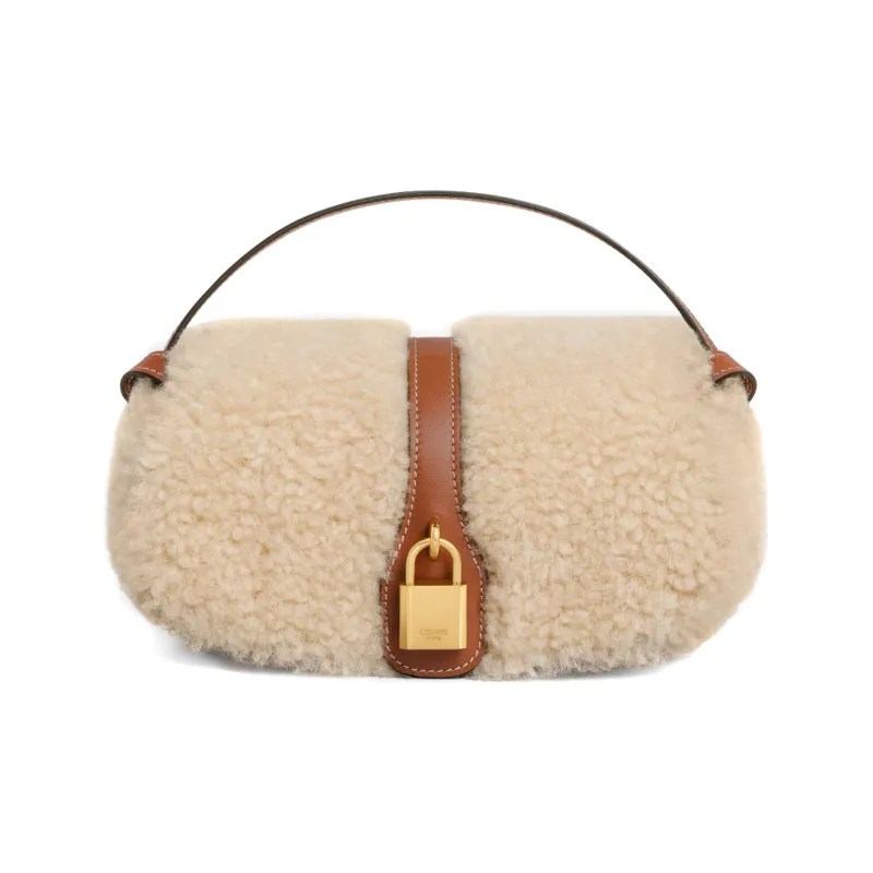 CELINE Cow Leather Handbag, Shoulder Bag, Crossbody Bag Trumpets Women's Beige/Tan-0