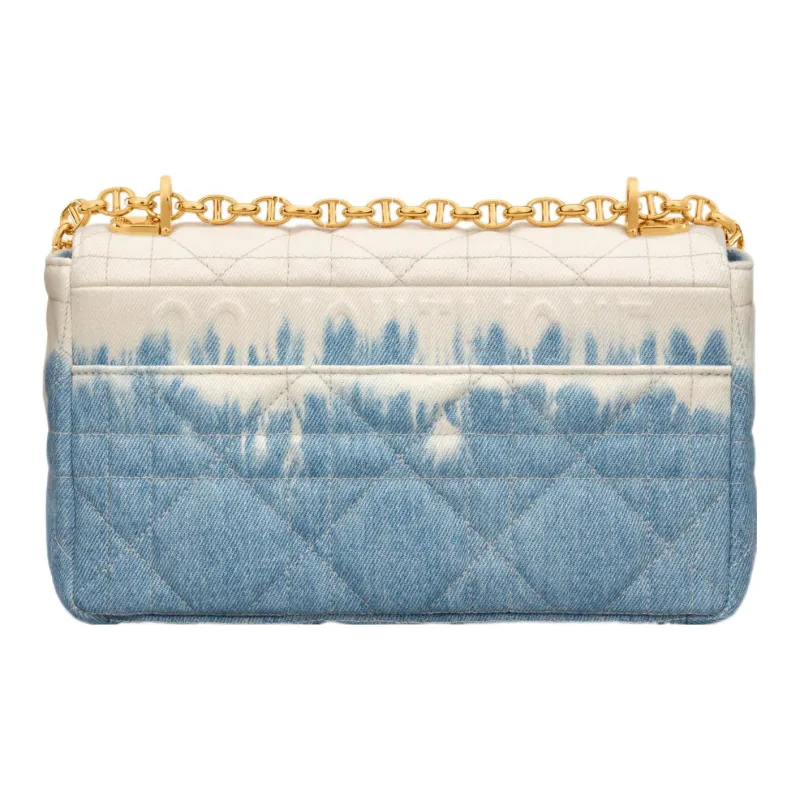 DIOR Caro Denim Crossbody Bag Medium Size Women's Brown Blue-2