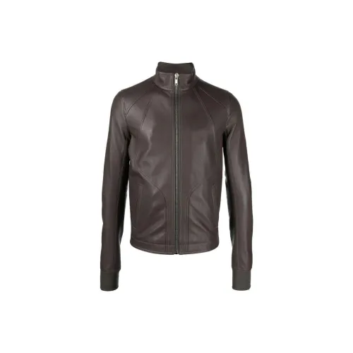 RICK OWENS Leather Jackets Men Chocolate