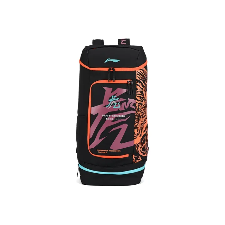 LiNing Dragon Tiger, Collaboration Fabric Soaring Dragon Leaping Tiger Badminton Backpack Regular Unisex Black/Red-0