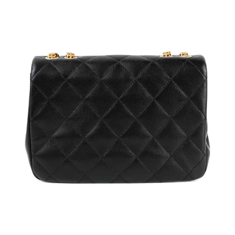 CHANEL Leather Metal Shoulder Bag Women's Black-2