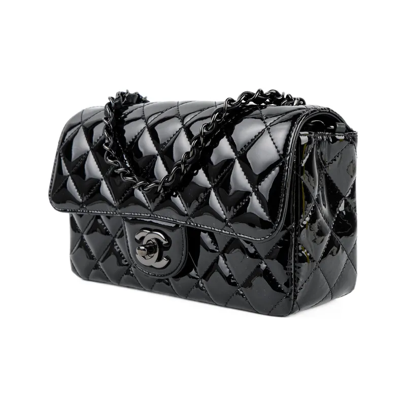 CHANEL Cow Patent Leather Flap Bag, Shoulder Bag, Crossbody Bag Mini Women's Black-1