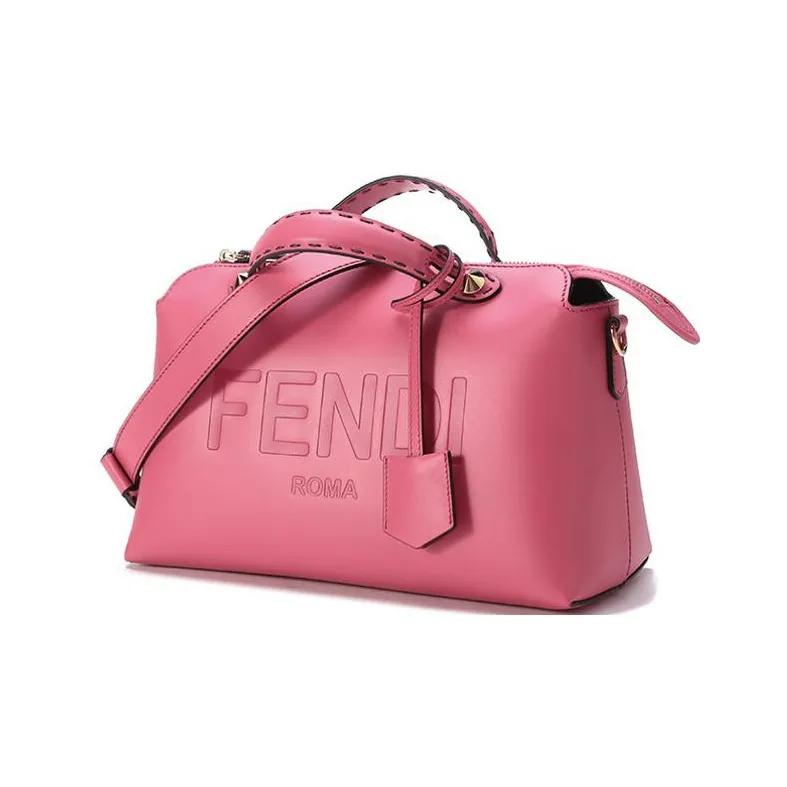 FENDI Cow Leather Handbag Boston Bag Shoulder Bag Medium Size Women's Fuchsia-1