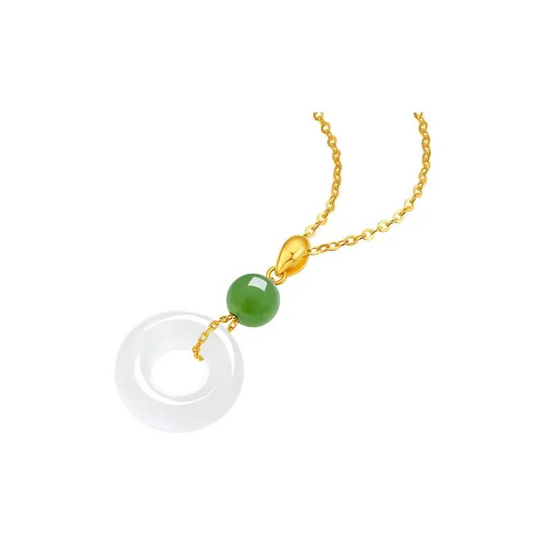 ZHOU LIU FU Solid Gold Hetian Jade Pendants Women's White Jade-1