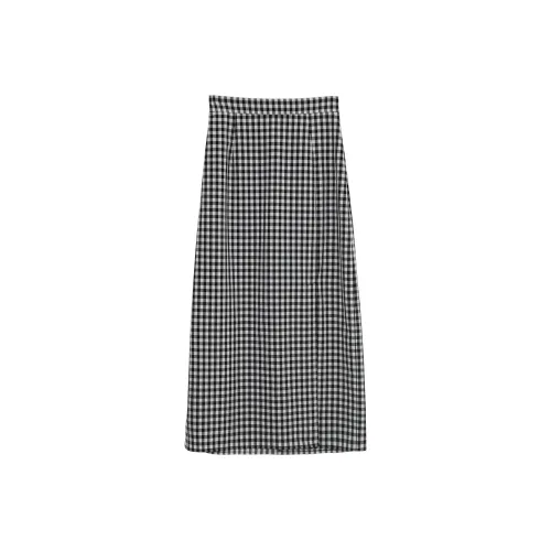 Fstudio Casual Long Skirts Women's Black/White Plaid