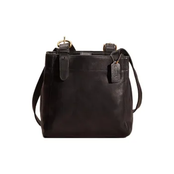 COACH Buckle Leather Bucket Bags Shoulder Bag Crossbody Bag Medium Size Women's Black