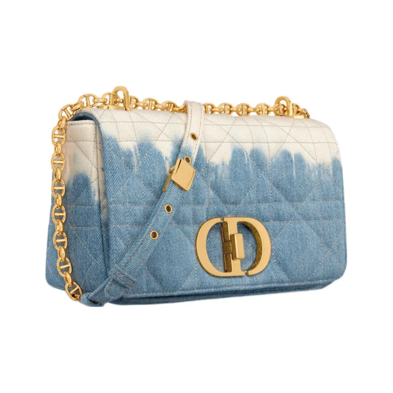 DIOR Caro Denim Crossbody Bag Medium Size Women's Brown Blue-1