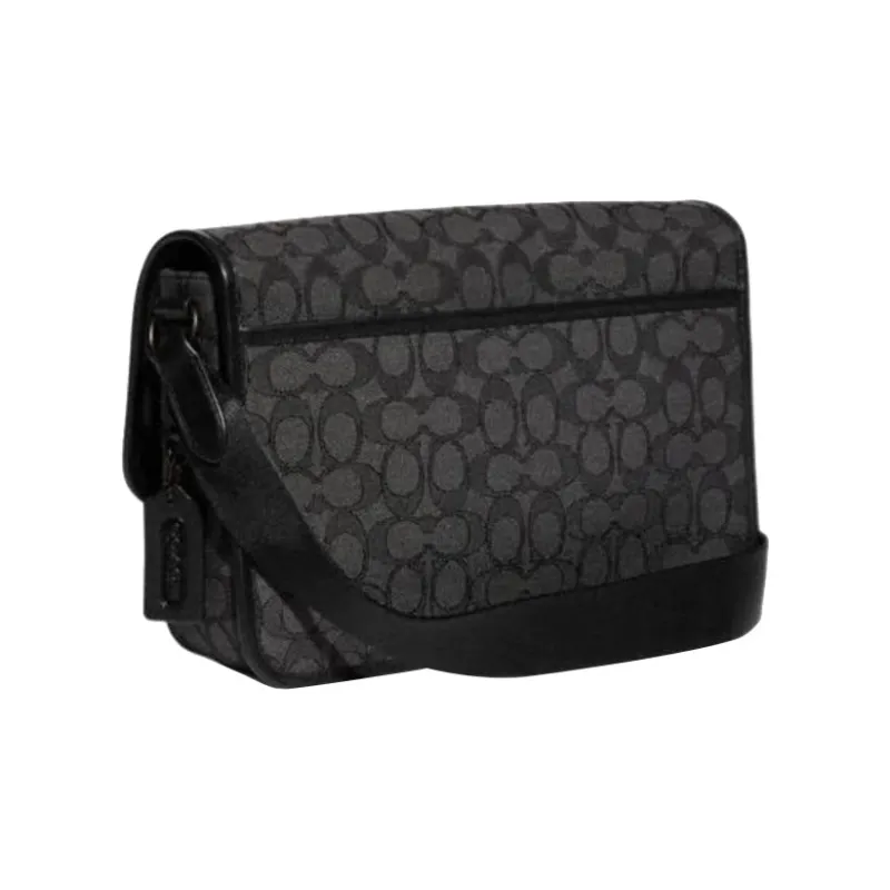 COACH League Jacquard Canvas With Refined Calfskin Shoulder Bag, Crossbody Bag Tubas Men's Black-1