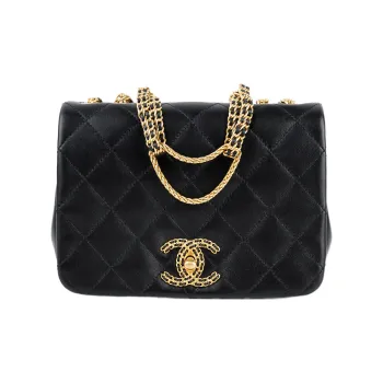 CHANEL Leather Metal Shoulder Bag Women's Black