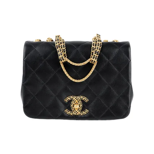 CHANEL Leather Metal Shoulder Bag Women's Black