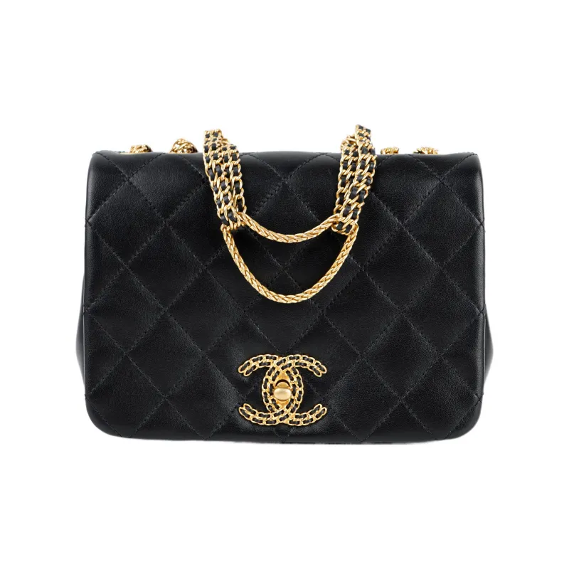 CHANEL Leather Metal Shoulder Bag Women's Black-0