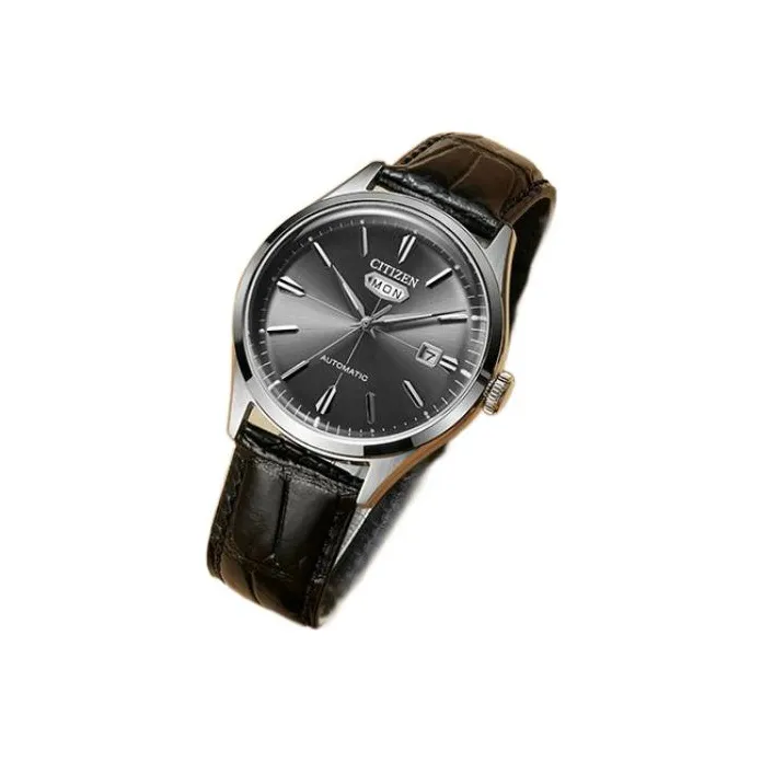 CITIZEN Mechanical Watch Series Mechanical Movement Cow Leather Strap Watch Men's Watches Black Dial-1