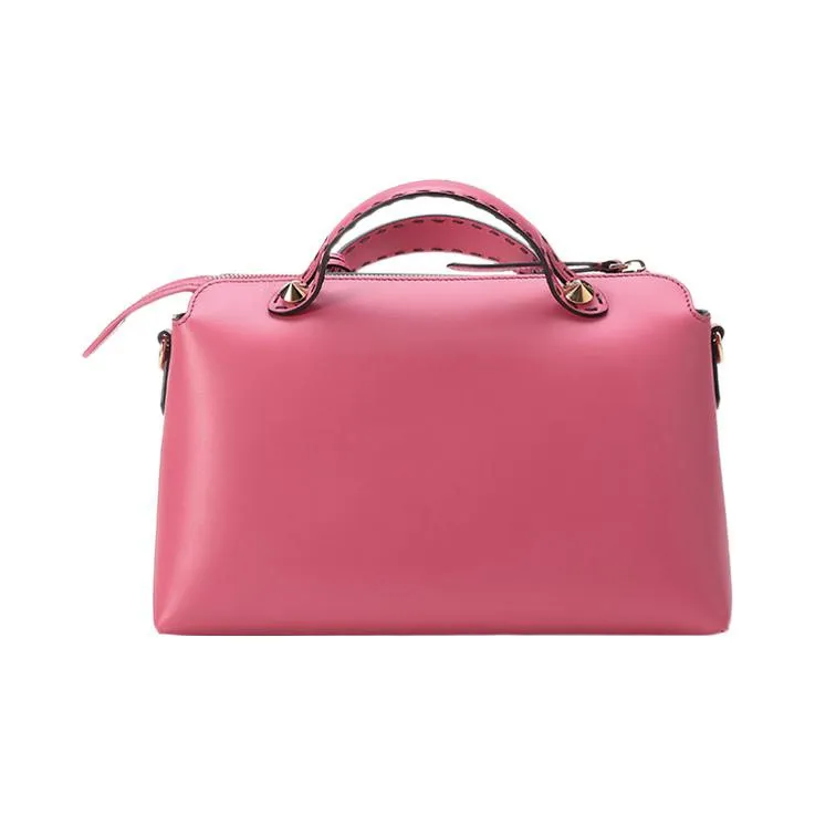 FENDI Cow Leather Handbag Boston Bag Shoulder Bag Medium Size Women's Fuchsia-3