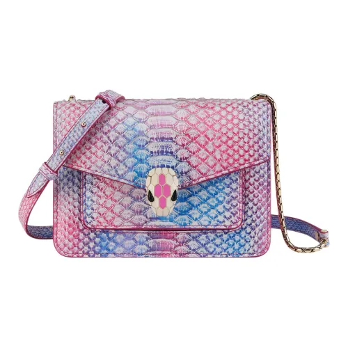 BVLGARI Serpenti Forever Python Skin Shoulder Bag Crossbody Bag Small Size Women's Multicolor