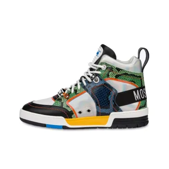 MOSCHINO Streetball High Top Stylish Skateboarding Shoes Men's Silver Green Orange