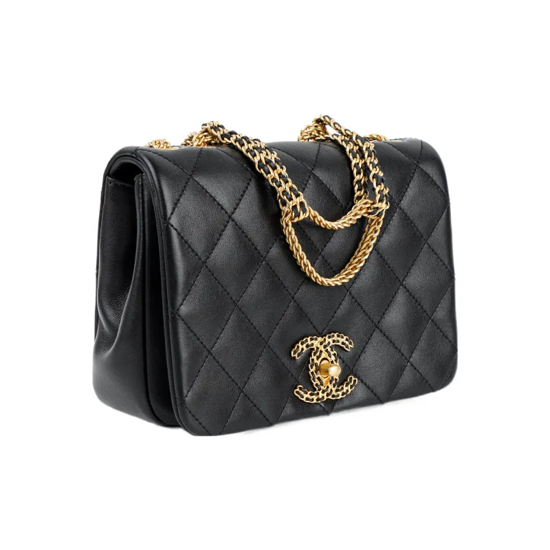 CHANEL Leather Metal Shoulder Bag Women's Black-1