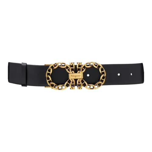 Ferragamo Gancini Leather Belt Women's Black/Gold