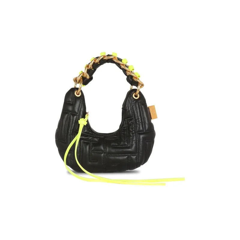 BALMAIN Pillow Quilting Leather Pillow Bag Hobo Bag Shoulder Bag Handbag Mini Women's Black-0