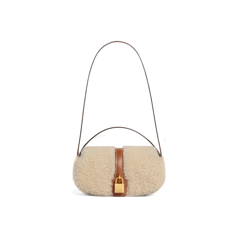 CELINE Cow Leather Handbag, Shoulder Bag, Crossbody Bag Trumpets Women's Beige/Tan-3