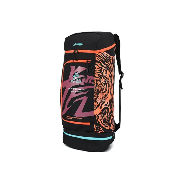 LiNing Dragon Tiger, Collaboration Fabric Soaring Dragon Leaping Tiger Badminton Backpack Regular Unisex Black/Red-1