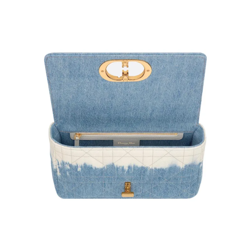 DIOR Caro Denim Crossbody Bag Medium Size Women's Brown Blue-3