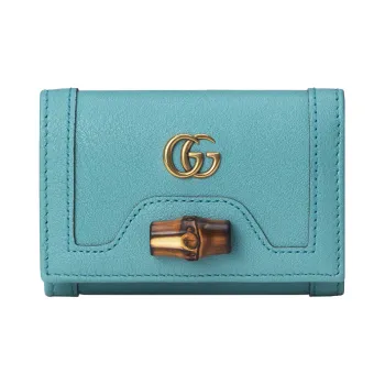 GUCCI Diana Leather Wallet Medium Size Women's Light Blue