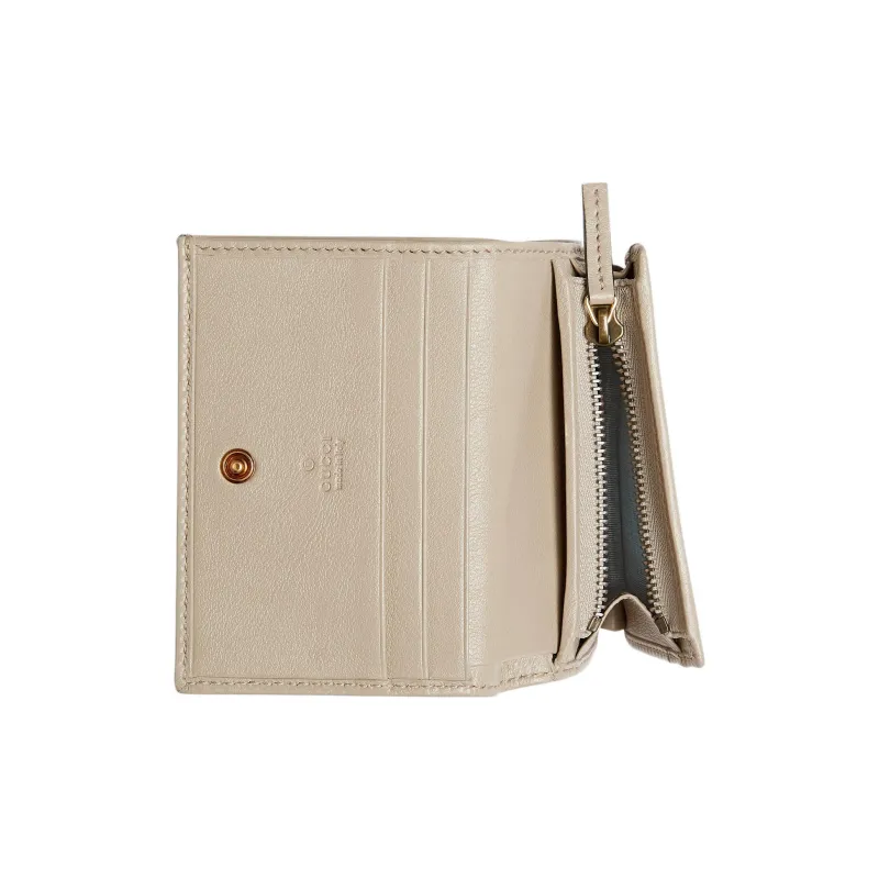 GUCCI Diana Leather Card Holder Women's Beige-3