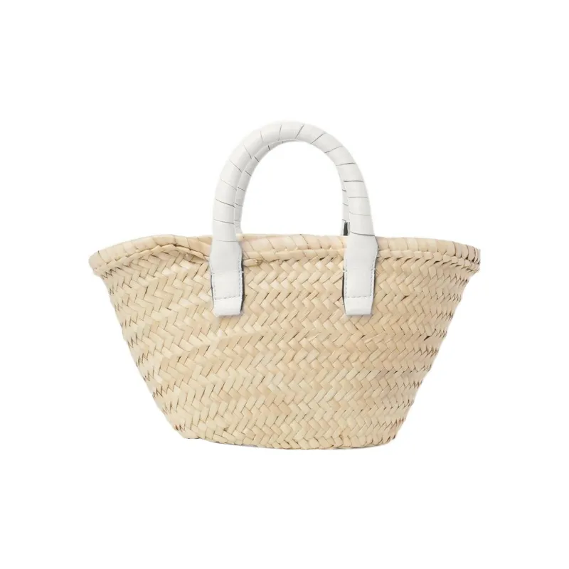 Chloe Marcie Raffia Grained Calfskin Basket Bag Handbag Mini Women's Beige/White-1