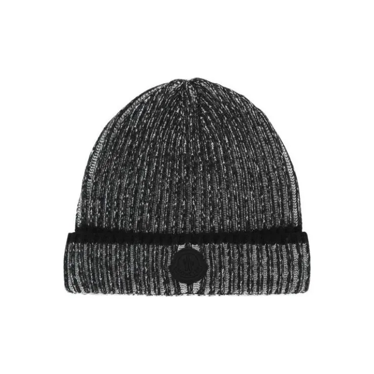 Moncler Wool Beanies Unisex Gray Black-0